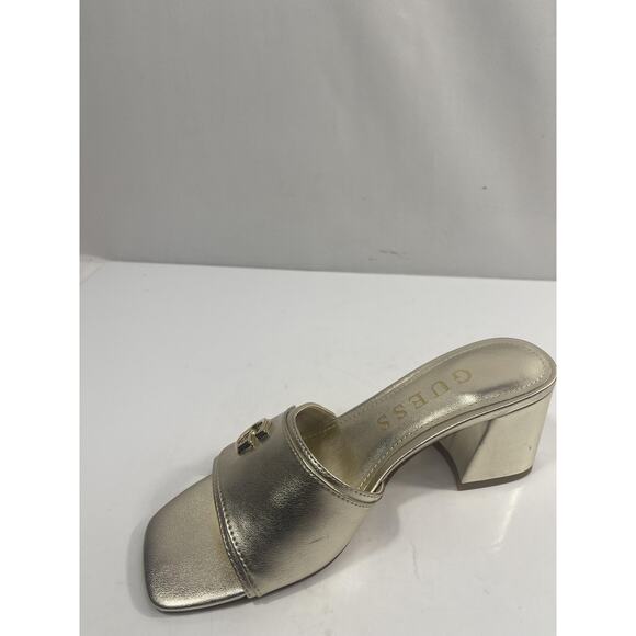 Guess Shoes Women's Size 7 Gold GwGALLAI2 Logo Block Heel Slide Sandals Box - Picture 6 of 16